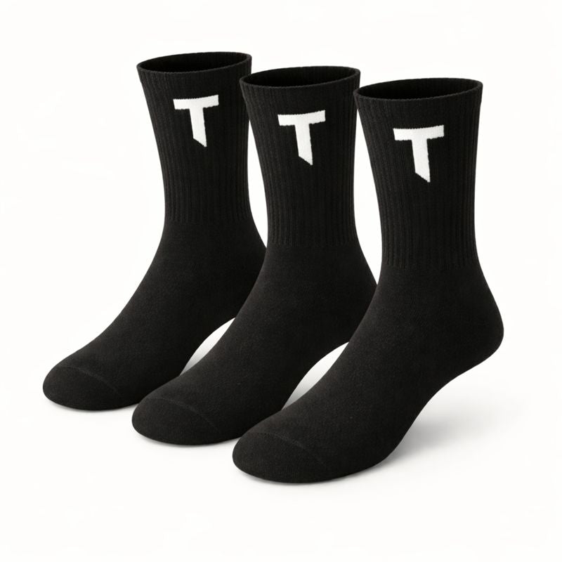 3-Pack Socks T Logo - Black - White Logo