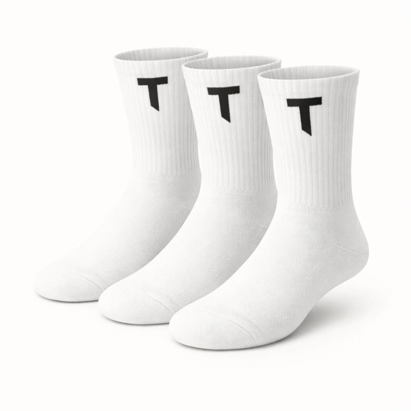 3-Pack Sock T Logo - White - Black Logo